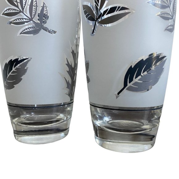 Vintage Libby Silver Leaves Frosted MCM Drinkware Set Of 4 - Picture 10 of 16